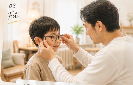 メガネをフィッティングしてもらうこども